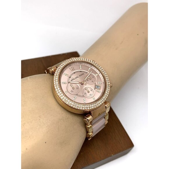 Michael Kors Womens Watch MK5896 Quartz Chronograph 39mm Rose Gold Steel Plastic - Picture 6 of 15